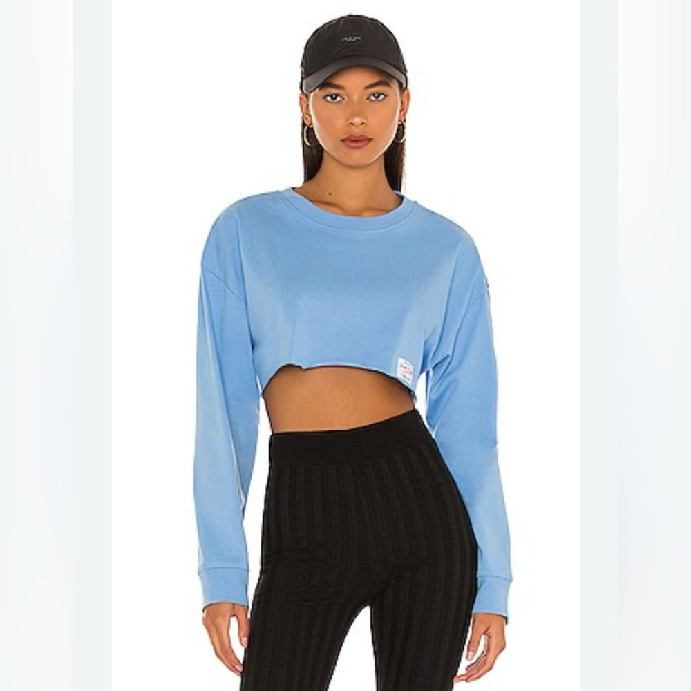 Adam Selman Sport cropped long sleeve tee in powder blue, size XS
